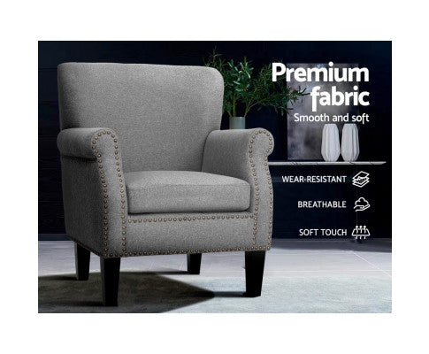 Artiss Armchair Accent Chair Retro Armchairs Linen Fabric Seat Grey freeshipping - Awezingly