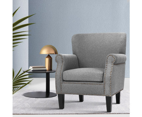 Artiss Armchair Accent Chair Retro Armchairs Linen Fabric Seat Grey freeshipping - Awezingly