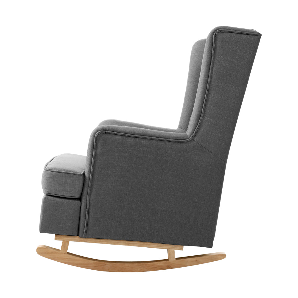 Artiss Rocking Armchair Feeding Chair Linen Fabric Armchairs Lounge Retro Grey Artiss
