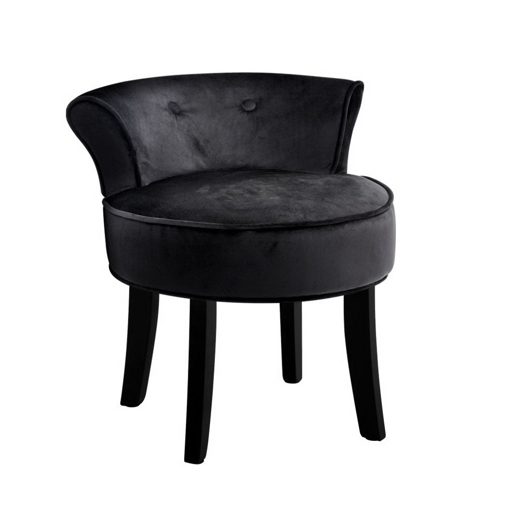 Artiss Velvet Vanity Stool Backrest Stools Dressing Table Chair Makeup Bedroom Black freeshipping - Awezingly