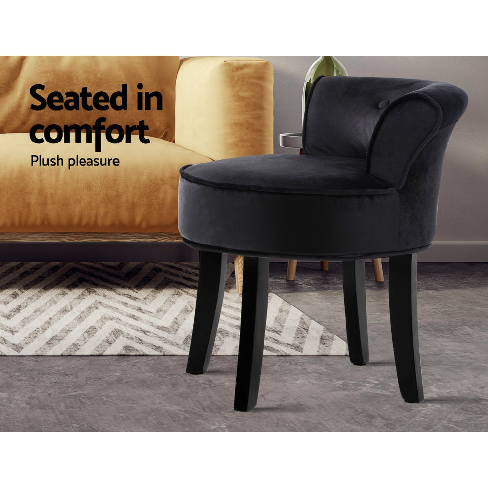 Artiss Velvet Vanity Stool Backrest Stools Dressing Table Chair Makeup Bedroom Black freeshipping - Awezingly