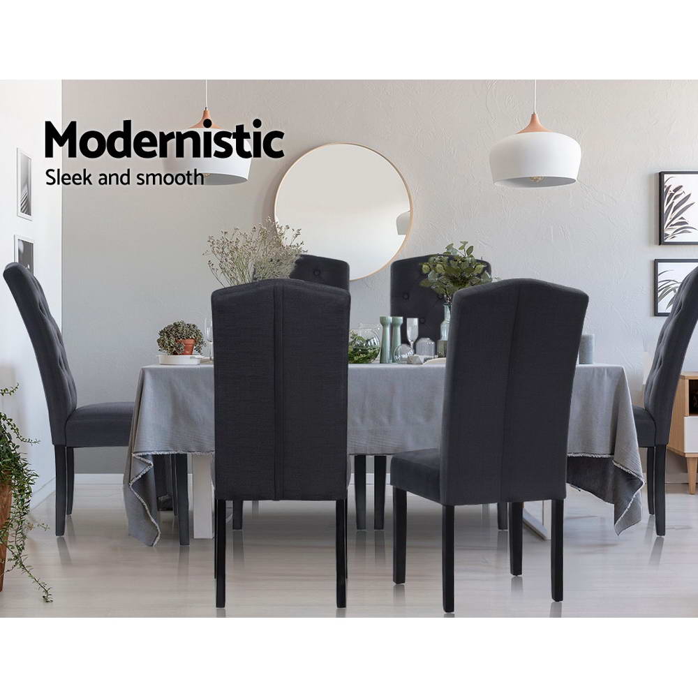 Artiss 2x Dining Chairs French Provincial Fabric Padded High Back Pine Wood Grey freeshipping - Awezingly