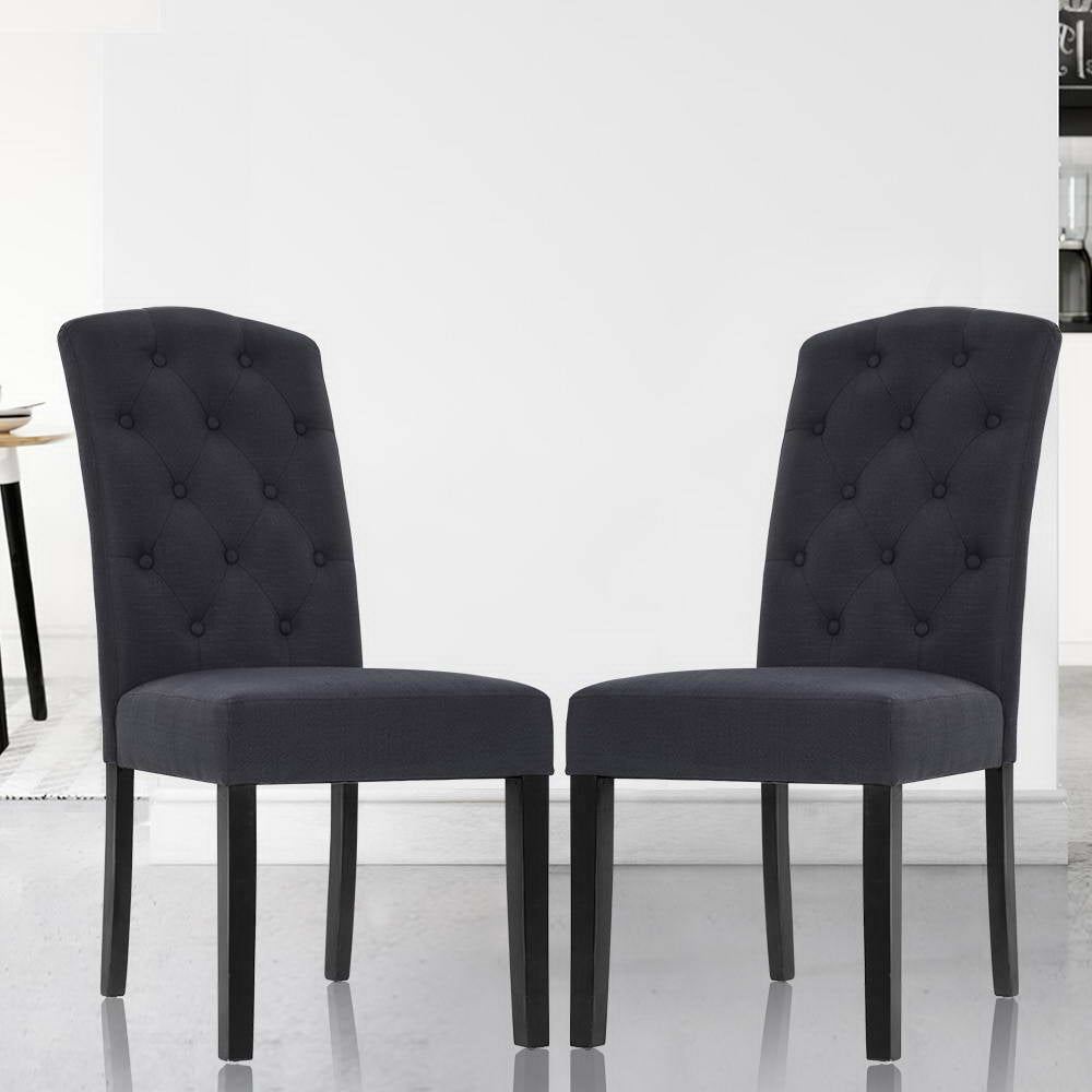 Artiss 2x Dining Chairs French Provincial Fabric Padded High Back Pine Wood Grey freeshipping - Awezingly