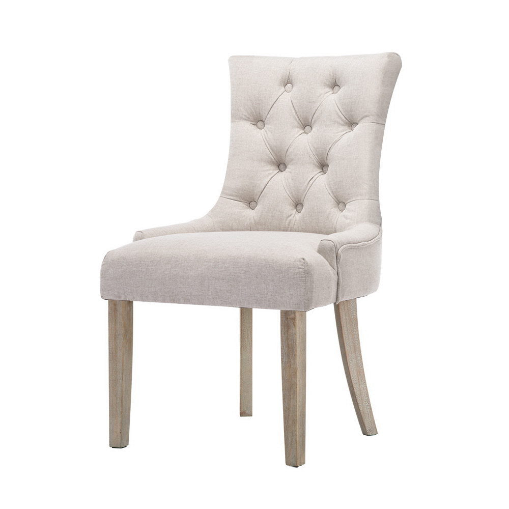 Artiss 2x Dining Chair Beige CAYES French Provincial Chairs Wooden Fabric Retro Cafe freeshipping - Awezingly