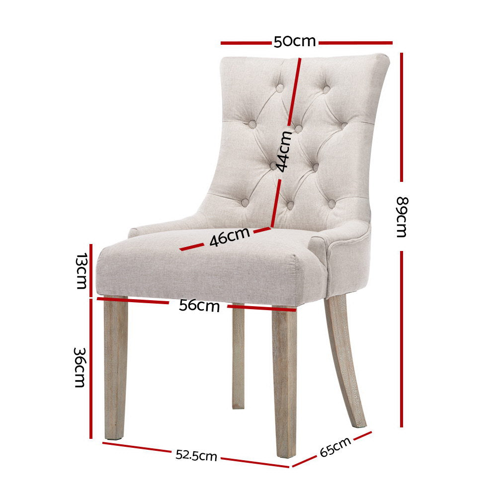 Artiss 2x Dining Chair Beige CAYES French Provincial Chairs Wooden Fabric Retro Cafe freeshipping - Awezingly