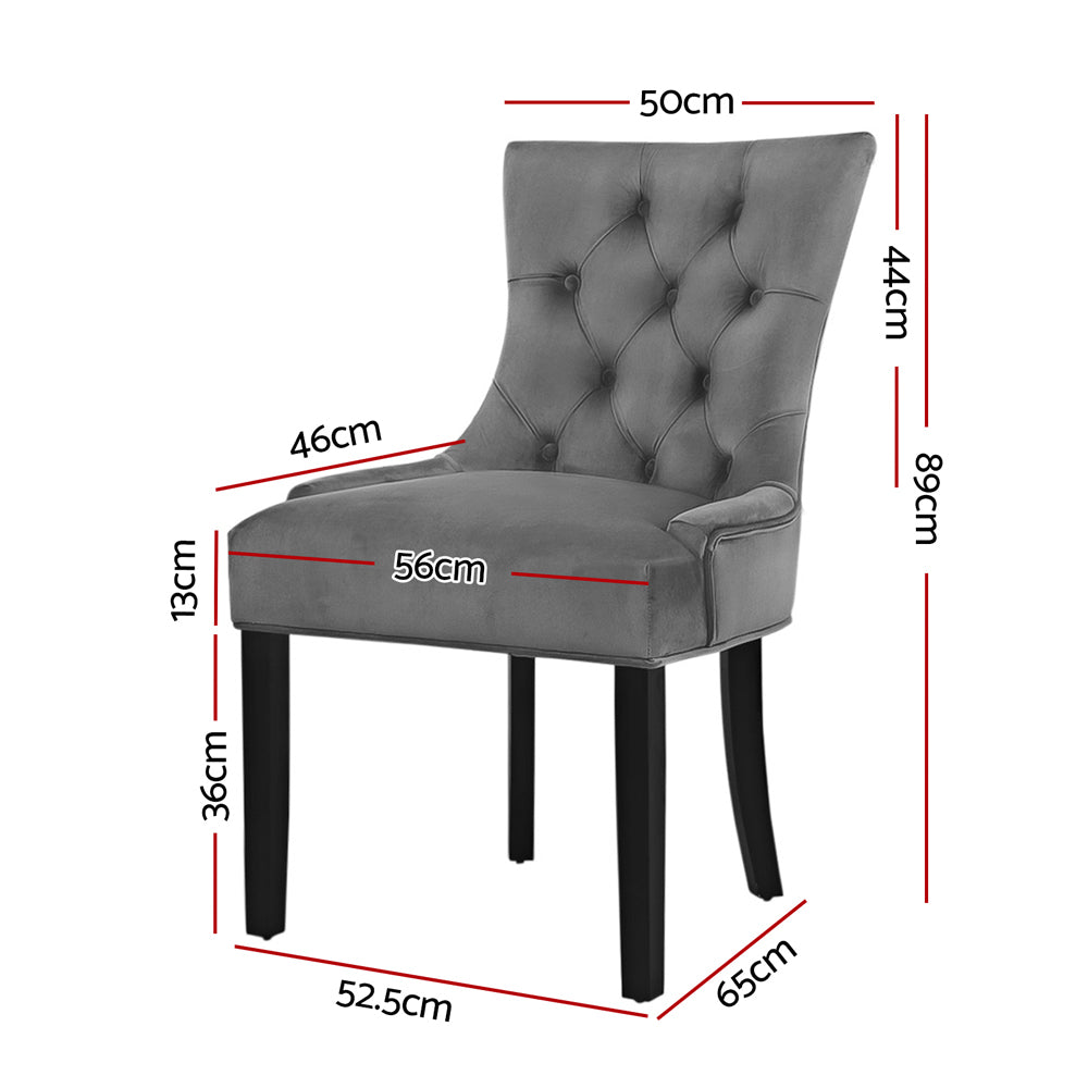 Artiss 2x Dining Chairs French Provincial Retro Chair Wooden Velvet Fabric Grey freeshipping - Awezingly