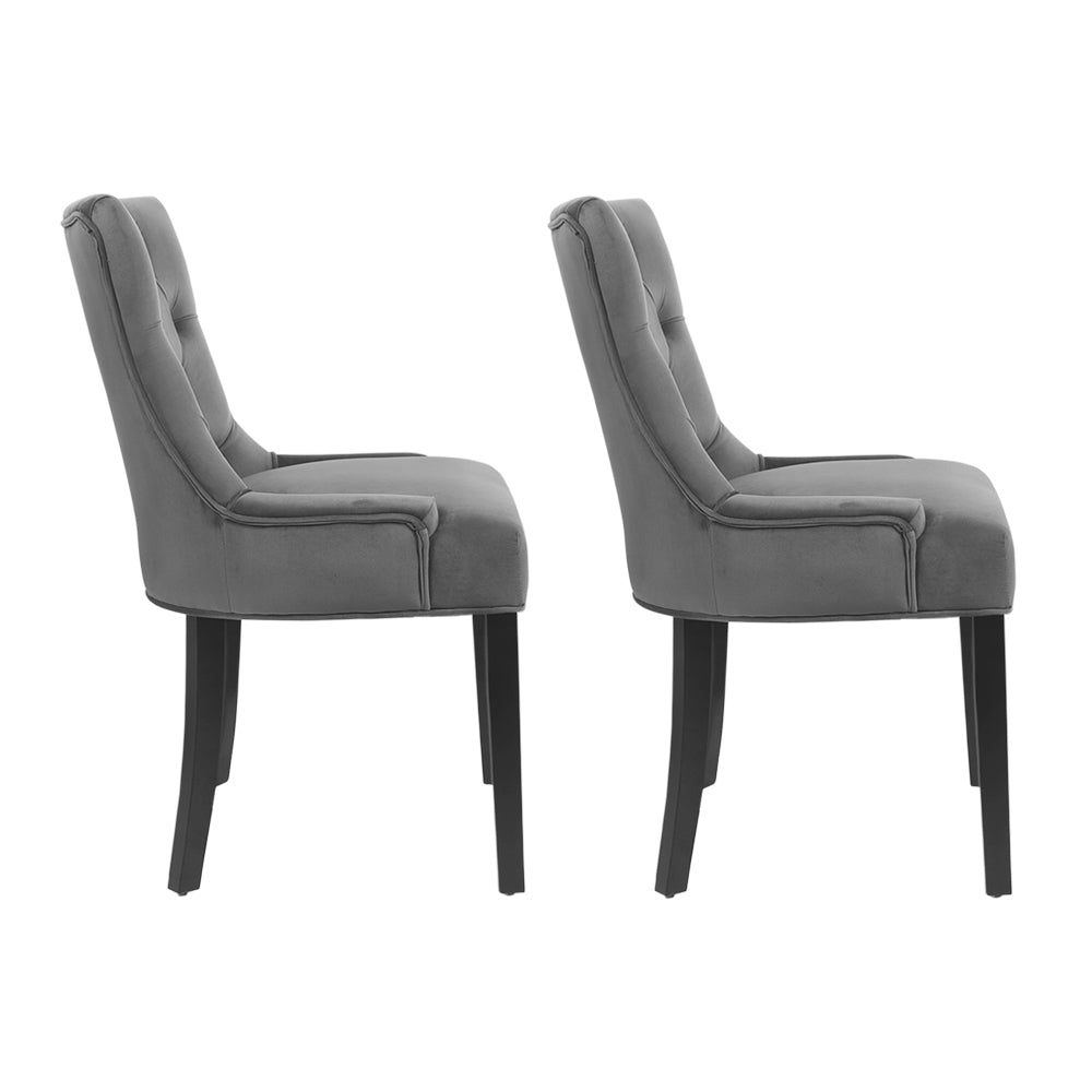 Artiss 2x Dining Chairs French Provincial Retro Chair Wooden Velvet Fabric Grey freeshipping - Awezingly