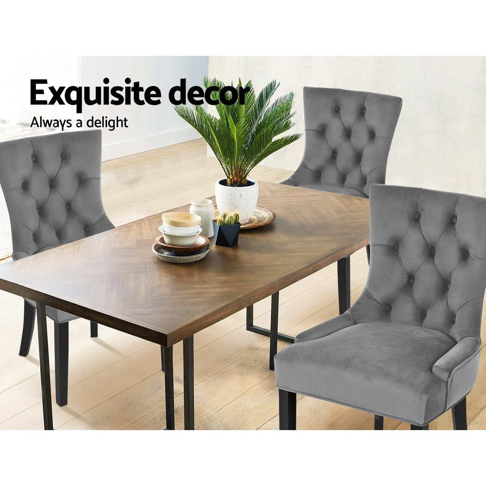 Artiss 2x Dining Chairs French Provincial Retro Chair Wooden Velvet Fabric Grey freeshipping - Awezingly