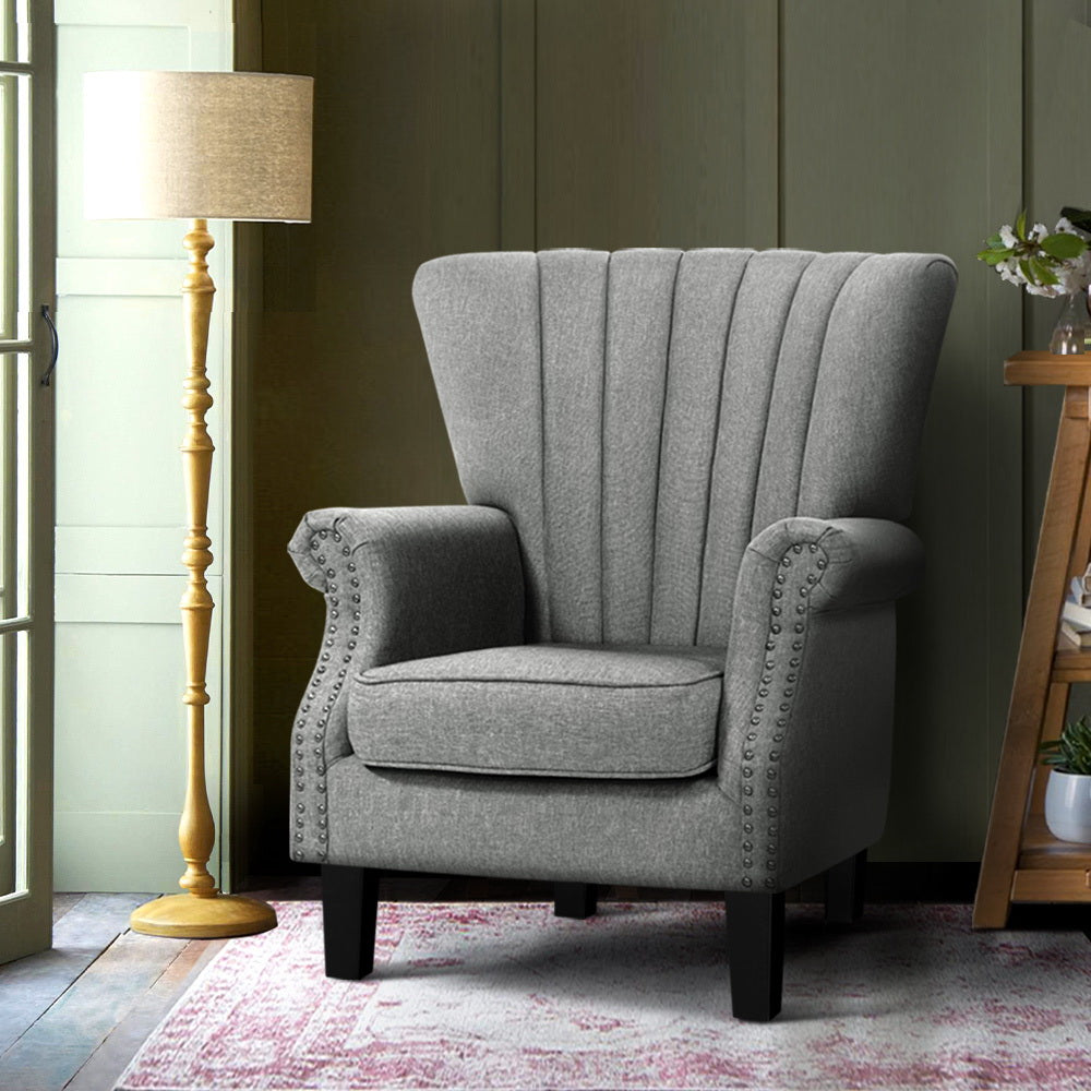 Artiss Upholstered Fabric Armchair Accent Tub Chairs Modern seat Sofa Lounge Grey freeshipping - Awezingly