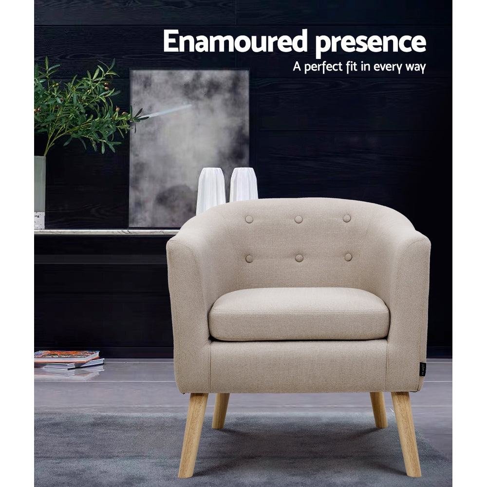 Artiss ADORA Armchair Tub Chair Single Accent Armchairs Sofa Lounge Fabric Beige freeshipping - Awezingly