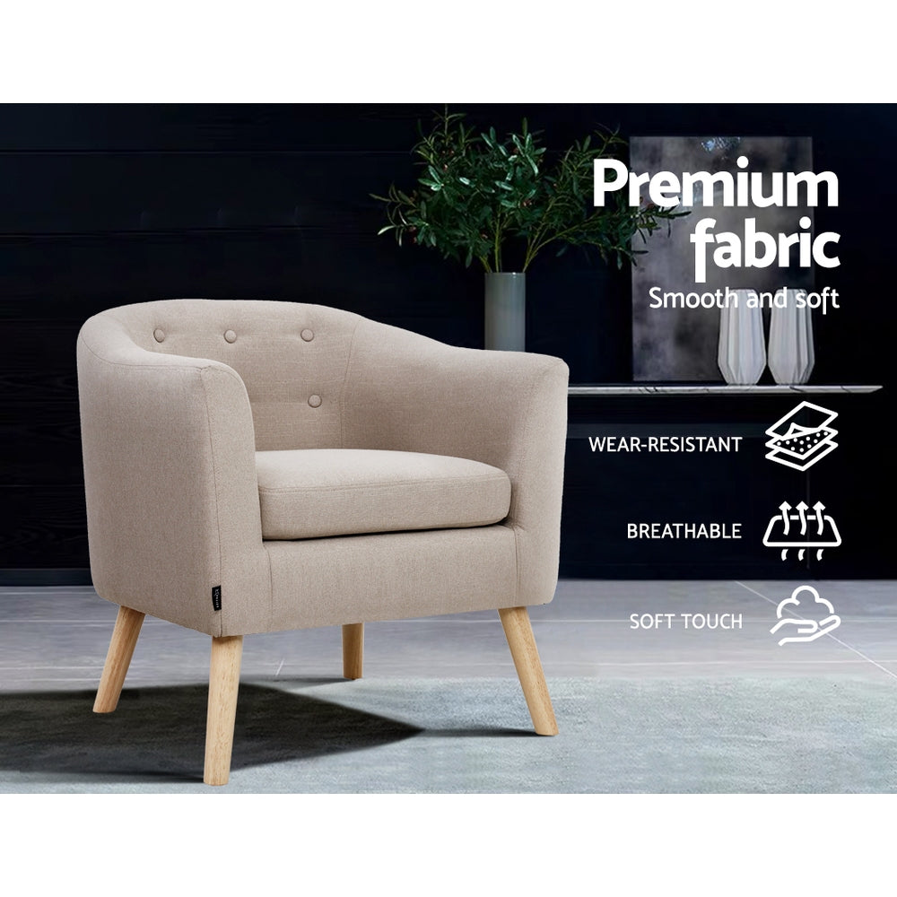 Artiss ADORA Armchair Tub Chair Single Accent Armchairs Sofa Lounge Fabric Beige freeshipping - Awezingly