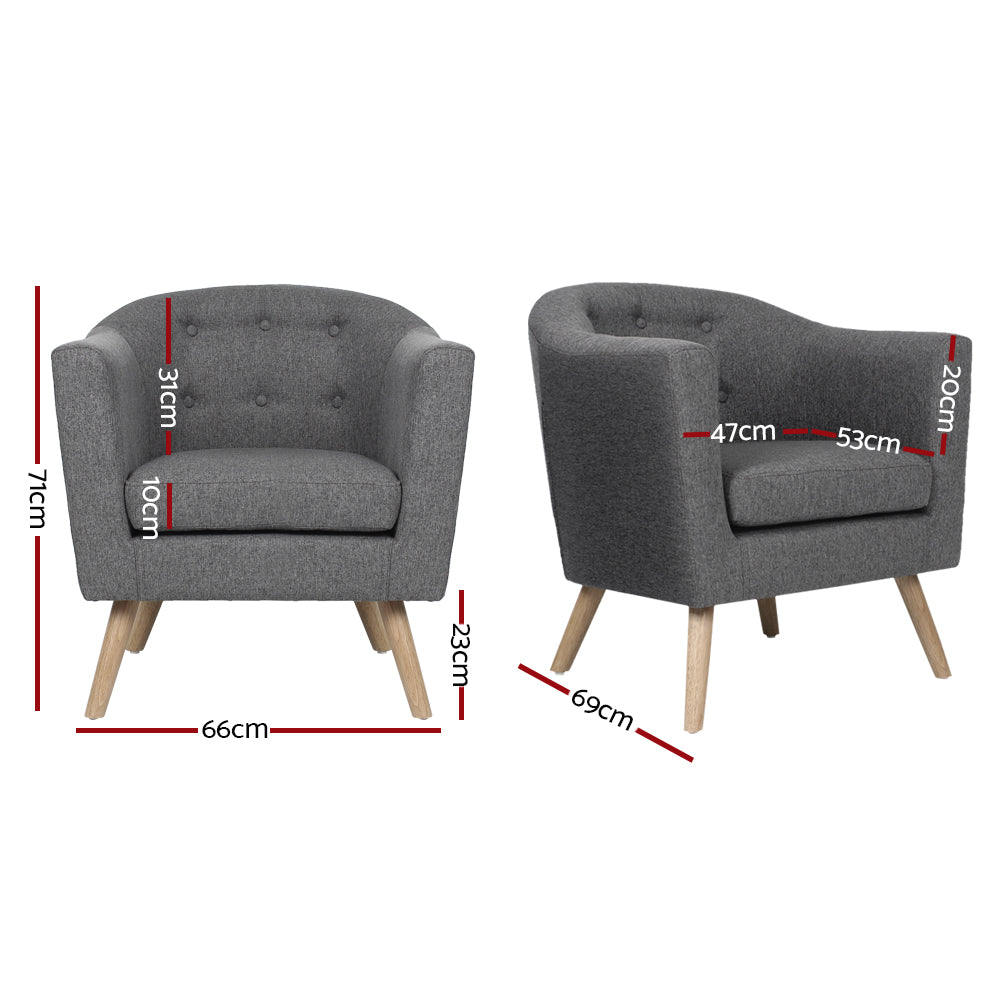 Artiss ADORA Armchair Accent Armchairs Sofa Lounge Fabric Grey freeshipping - Awezingly