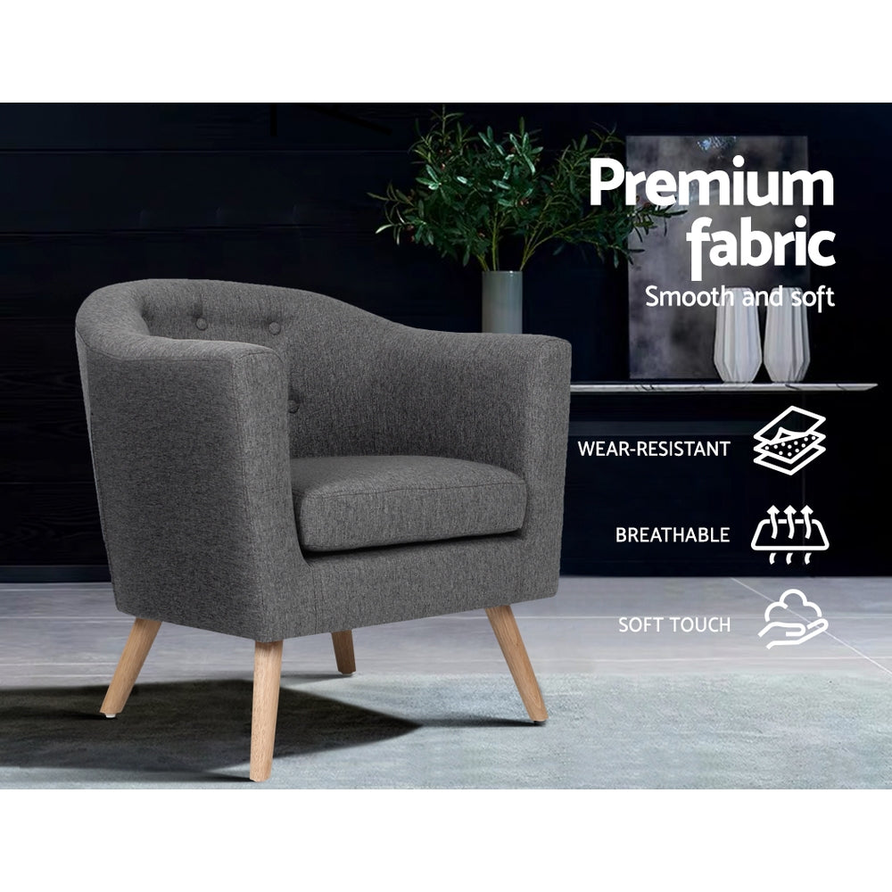 Artiss ADORA Armchair Accent Armchairs Sofa Lounge Fabric Grey freeshipping - Awezingly