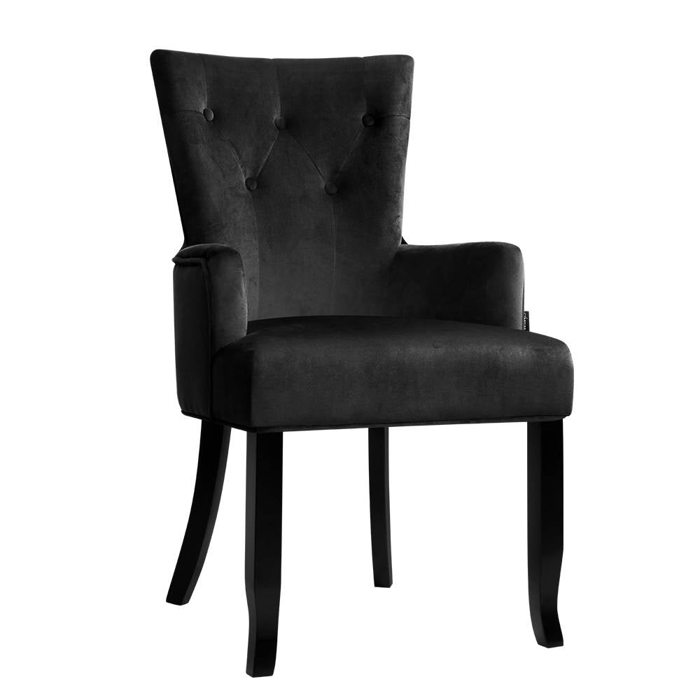 Artiss Dining Chairs French Provincial Chair Velvet Fabric Timber Retro Black freeshipping - Awezingly