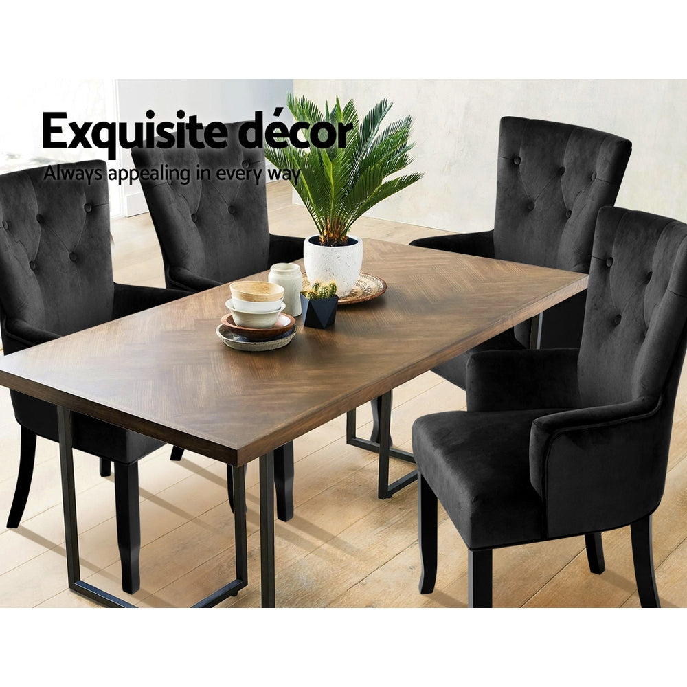 Artiss Dining Chairs French Provincial Chair Velvet Fabric Timber Retro Black freeshipping - Awezingly