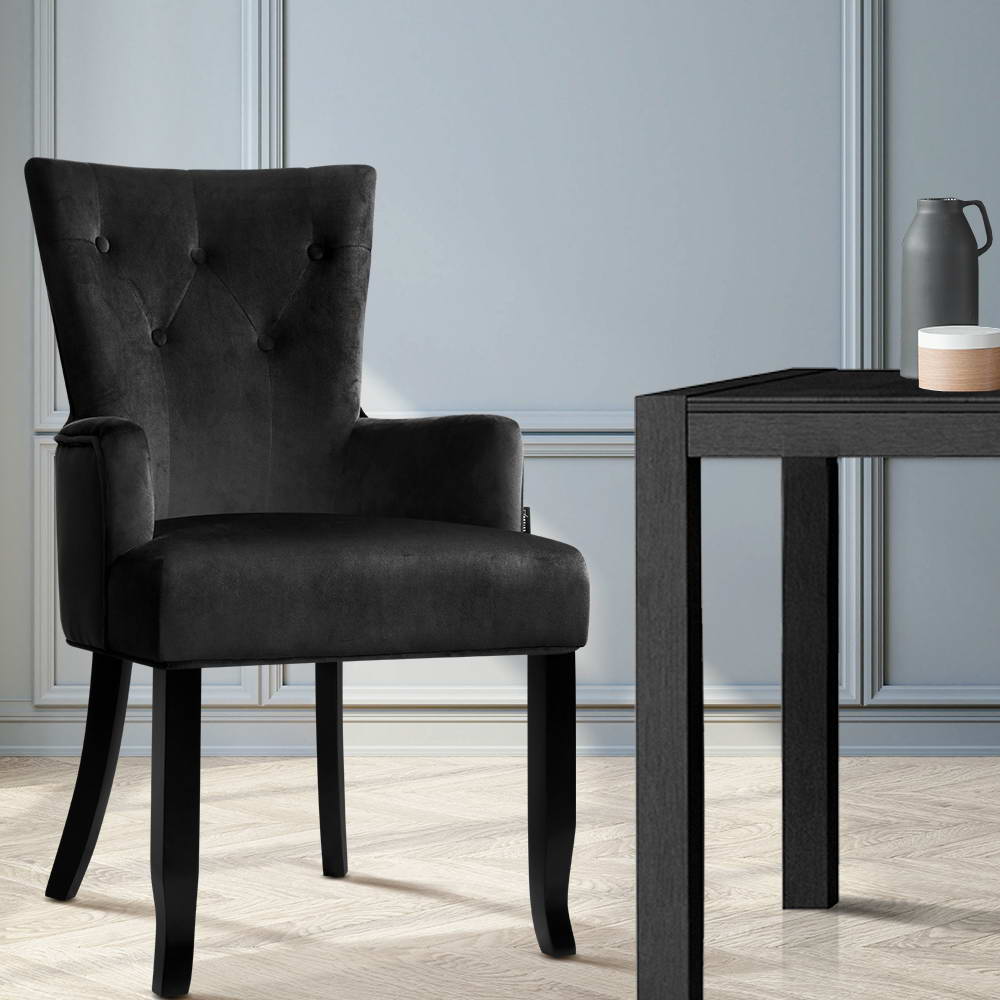 Artiss Dining Chairs French Provincial Chair Velvet Fabric Timber Retro Black freeshipping - Awezingly