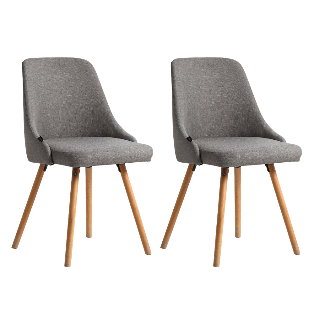 Artiss 2x Replica Dining Chairs Beech Wooden Timber Chair Kitchen Fabric Grey freeshipping - Awezingly