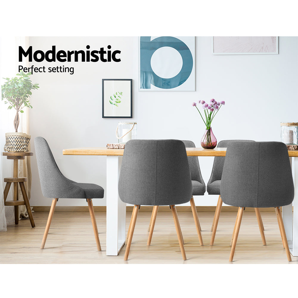 Artiss 2x Replica Dining Chairs Beech Wooden Timber Chair Kitchen Fabric Grey freeshipping - Awezingly