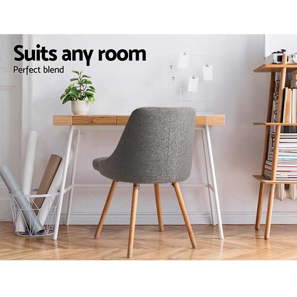 Artiss 2x Replica Dining Chairs Beech Wooden Timber Chair Kitchen Fabric Grey freeshipping - Awezingly
