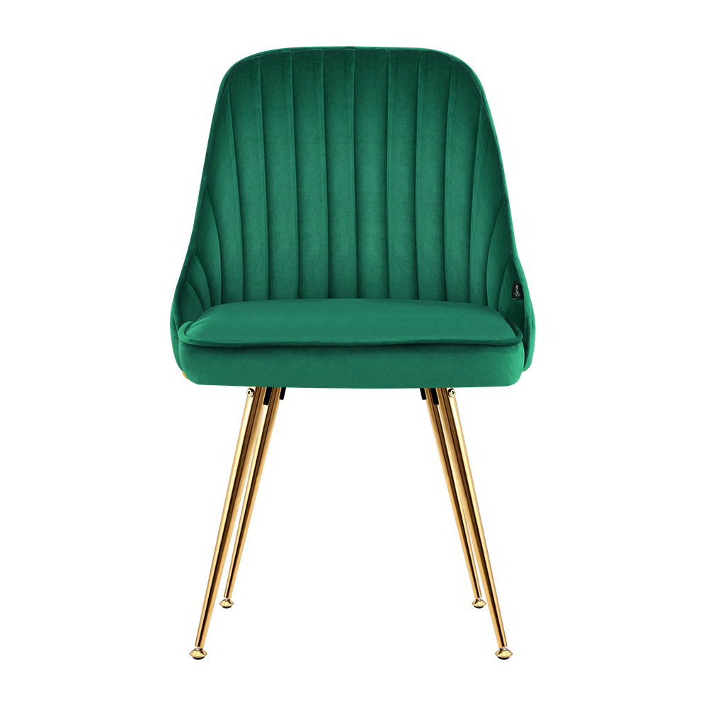 Artiss Set of 2 Dining Chairs Retro Chair Cafe Kitchen Modern Metal Legs Velvet Green freeshipping - Awezingly