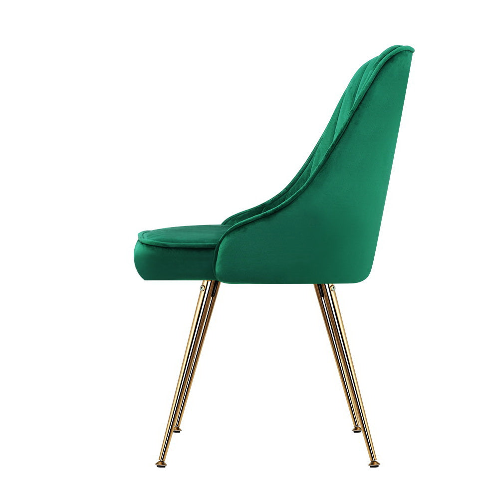 Artiss Set of 2 Dining Chairs Retro Chair Cafe Kitchen Modern Metal Legs Velvet Green freeshipping - Awezingly