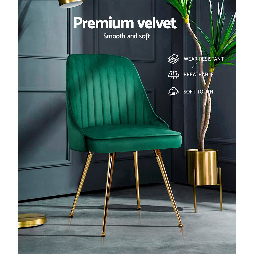 Artiss Set of 2 Dining Chairs Retro Chair Cafe Kitchen Modern Metal Legs Velvet Green freeshipping - Awezingly