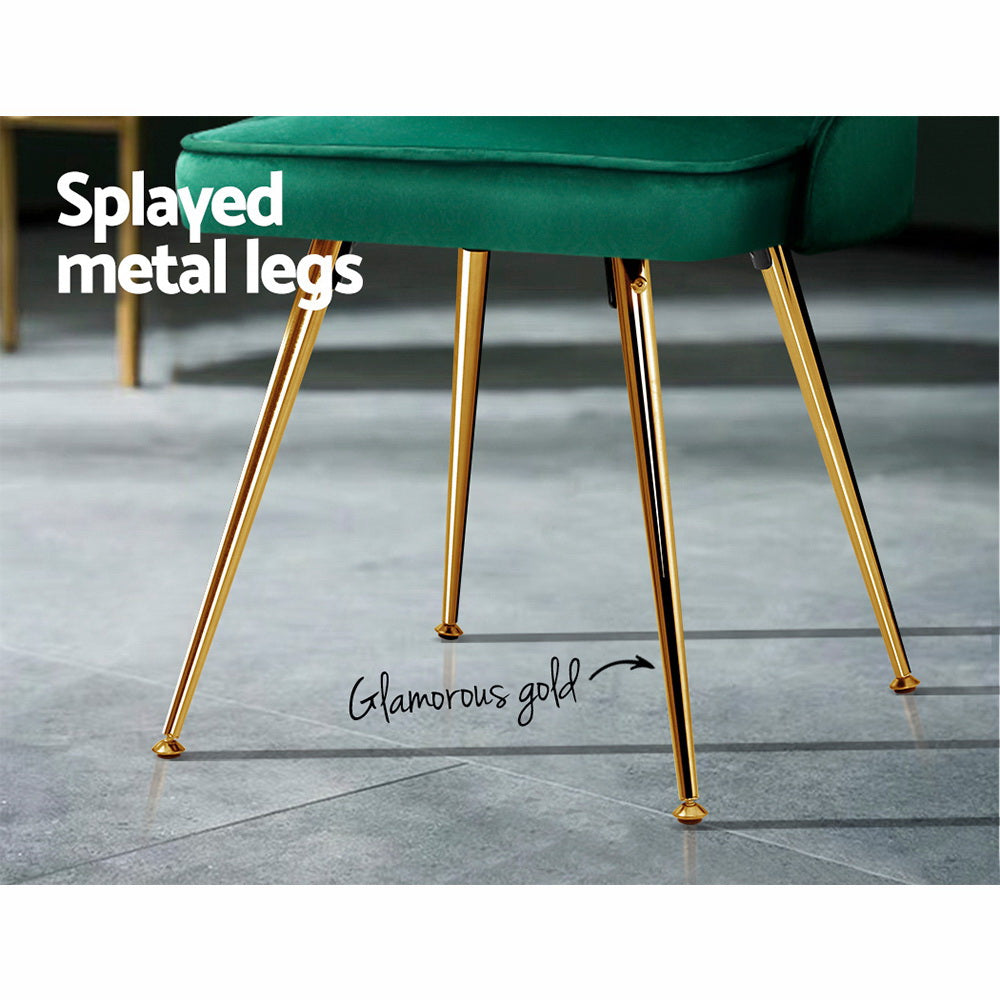 Artiss Set of 2 Dining Chairs Retro Chair Cafe Kitchen Modern Metal Legs Velvet Green freeshipping - Awezingly
