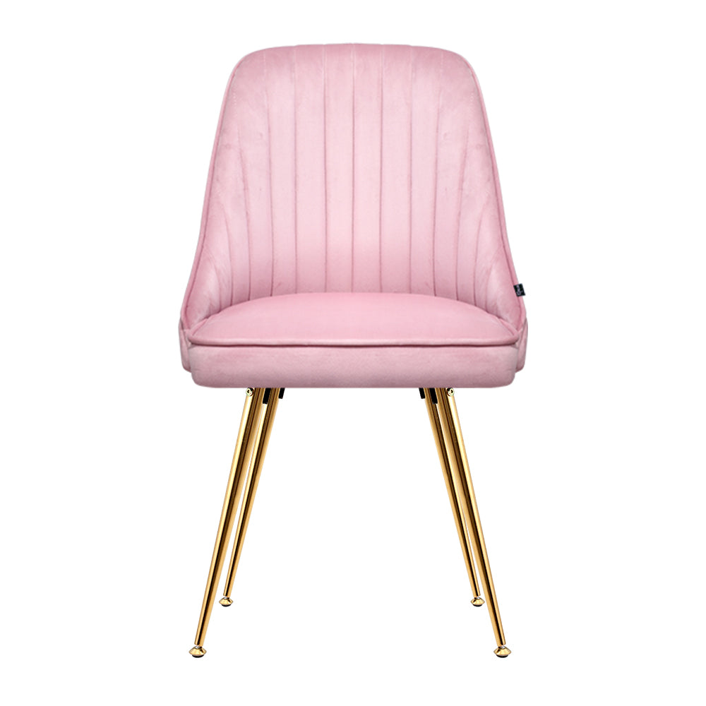 2 x Artiss Dining Chairs Retro Chair Modern Iron Legs Velvet Pink freeshipping - Awezingly