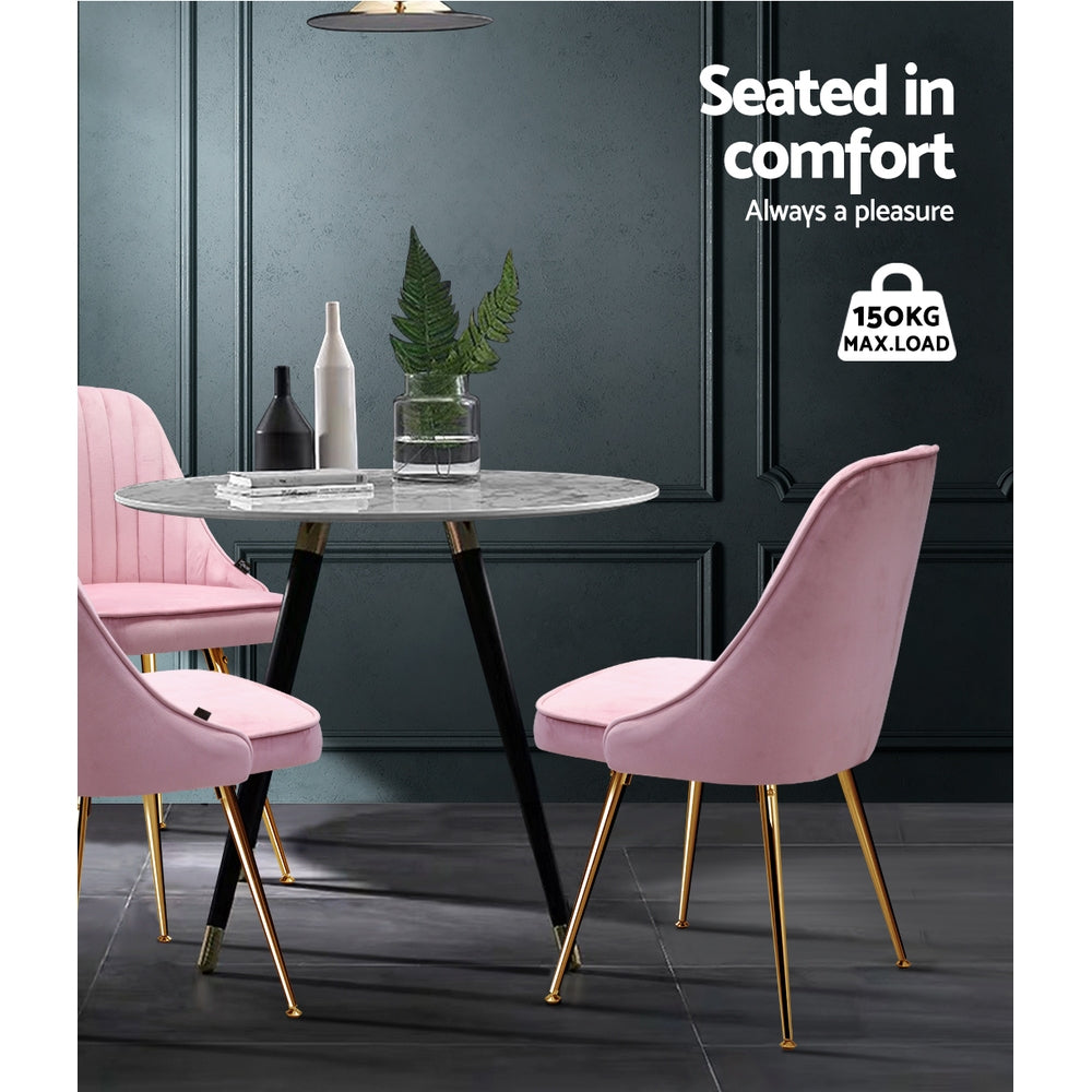 2 x Artiss Dining Chairs Retro Chair Modern Iron Legs Velvet Pink freeshipping - Awezingly
