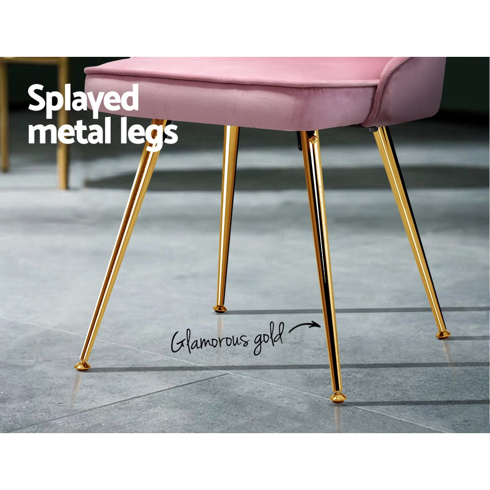 2 x Artiss Dining Chairs Retro Chair Modern Iron Legs Velvet Pink freeshipping - Awezingly