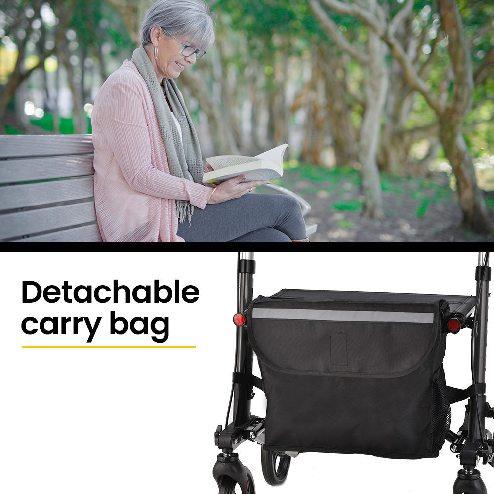EQUIPMED Foldable Aluminium Walking Frame Rollator with Bag and Seat, Titanium Colour EQUIPMED