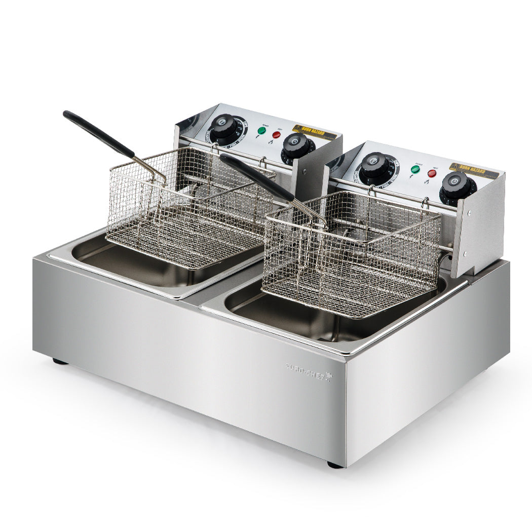 EuroChef Commercial Electric Deep Fryer Twin Frying Basket Chip Cooker Fry EuroChef