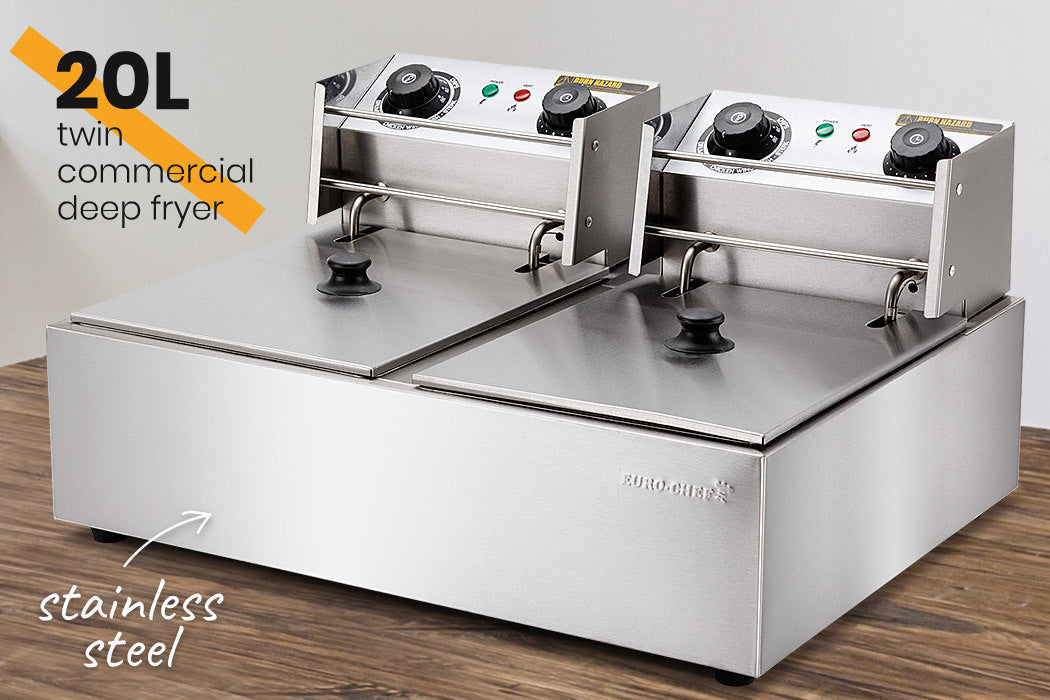 EuroChef Commercial Electric Deep Fryer Twin Frying Basket Chip Cooker Fry EuroChef
