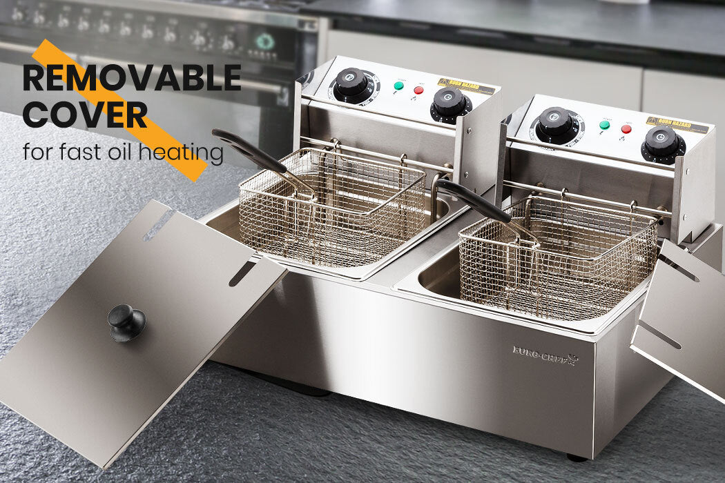 EuroChef Commercial Electric Deep Fryer Twin Frying Basket Chip Cooker Fry EuroChef