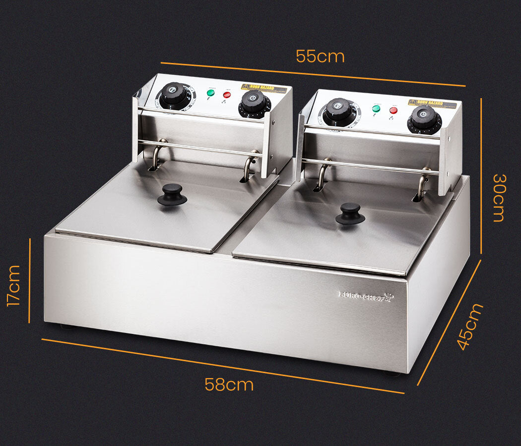 EuroChef Commercial Electric Deep Fryer Twin Frying Basket Chip Cooker Fry EuroChef