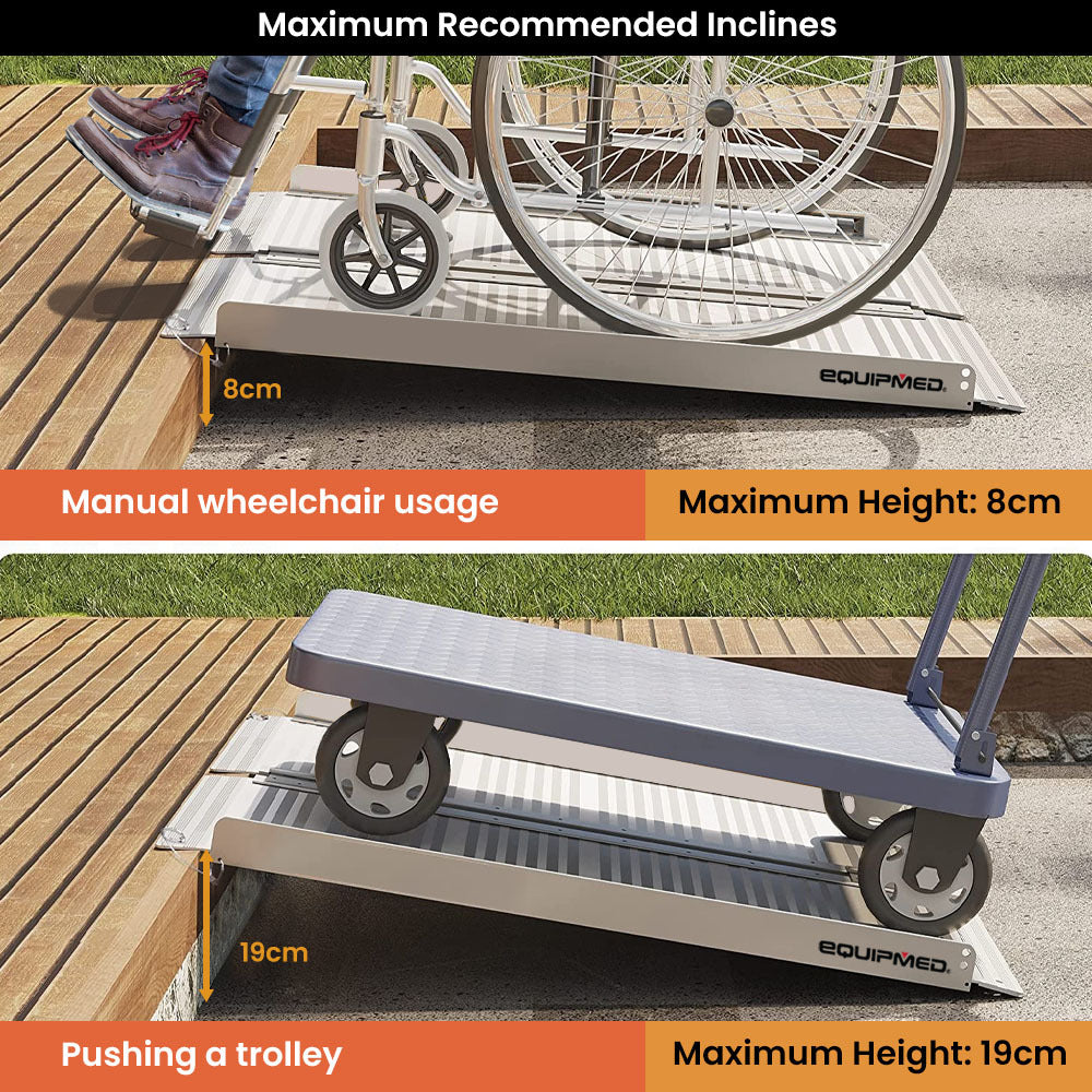 EQUIPMED 91cm Portable Folding Aluminium Access Ramp, 272kg Rated, for Wheelchair, Mobility Scooter, Rollator EQUIPMED
