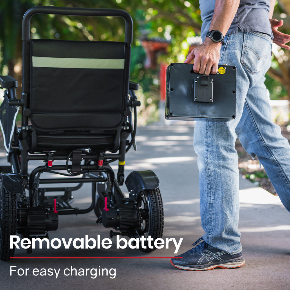 EQUIPMED Electric Folding Wheelchair, Folding, Long Range, Aluminium Frame, Lithium Battery, Black EQUIPMED