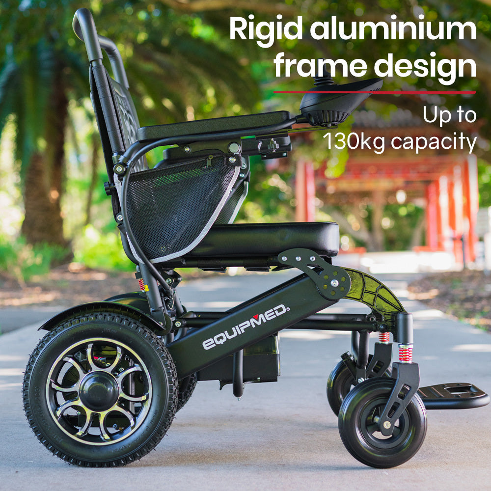 EQUIPMED Electric Folding Wheelchair, Folding, Long Range, Aluminium Frame, Lithium Battery, Black EQUIPMED