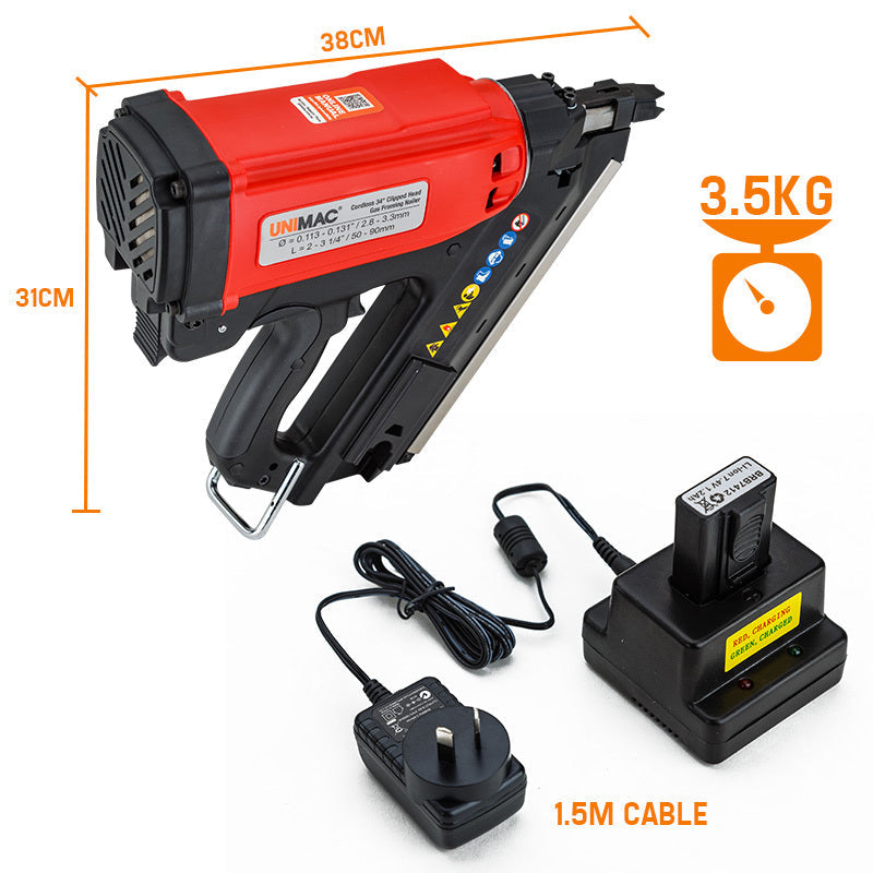 UNIMAC Cordless Framing Nailer 34 Degree Gas Nail Gun Portable Battery Charger Does Not Apply
