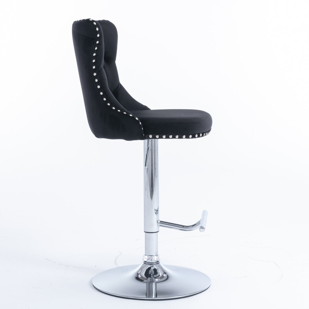 2x Height Adjustable Swivel Bar Stool Velvet Studs Barstool with Footrest and Chromed Base- Black Artiss