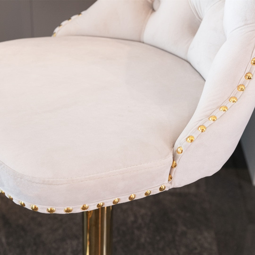 2x Height Adjustable Swivel Bar Stool Velvet Studs Barstool with Footrest and Golden Base- Beige Artiss