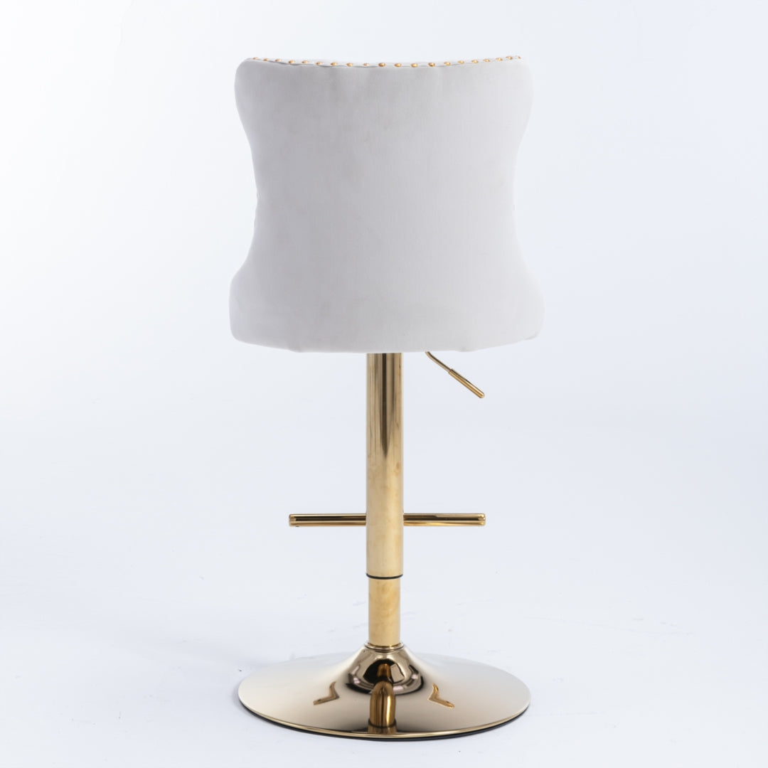 2x Height Adjustable Swivel Bar Stool Velvet Studs Barstool with Footrest and Golden Base- Beige Artiss