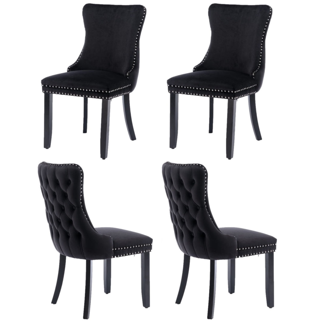 4x Velvet Upholstered Dining Chairs Tufted Wingback Side Chair with Studs Trim Solid Wood Legs for Kitchen Does not apply