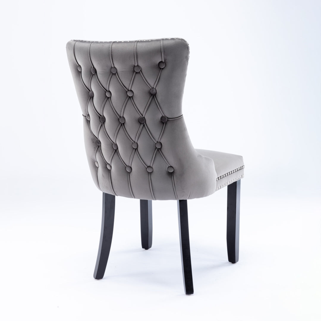2x Velvet Upholstered Dining Chairs Tufted Wingback Side Chair with Studs Trim Solid Wood Legs for Kitchen Does not apply