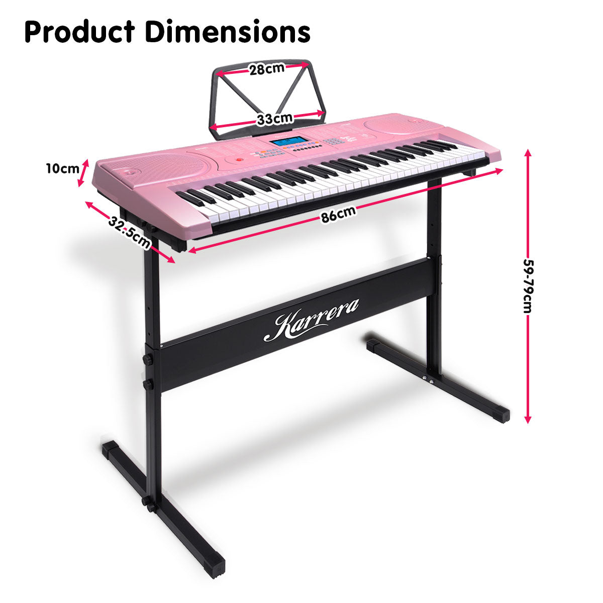 Karrera 61 Keys Electronic Keyboard Piano Music with Stand - Pink Karrera