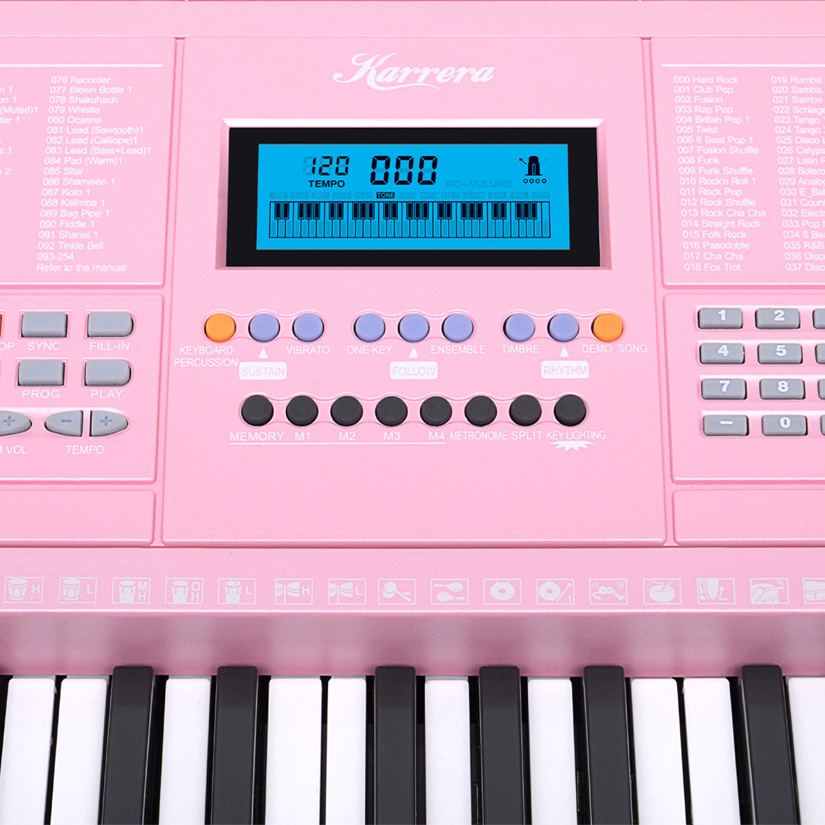 Karrera 61 Keys Electronic LED Piano Keyboard with Stand - Pink Karrera