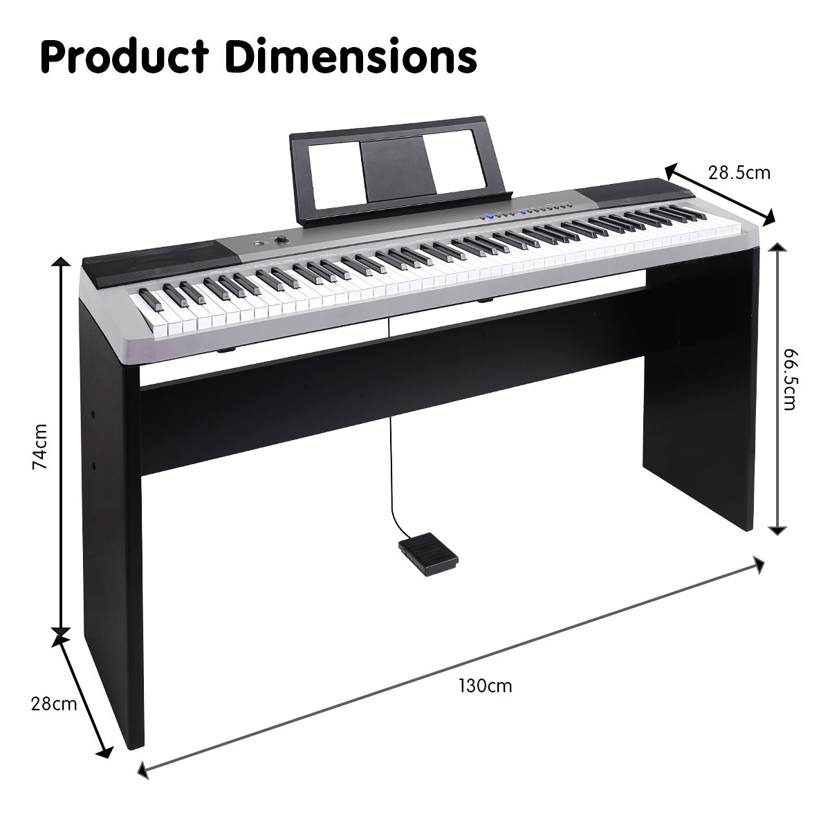 Karrera 88 Keys Electronic Keyboard Piano with Stand Silver Karrera