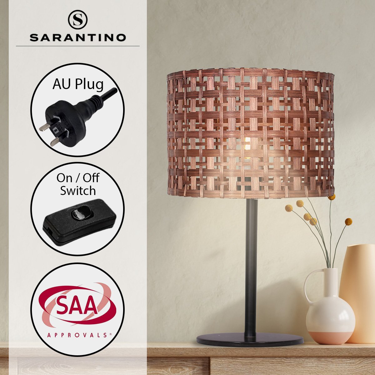 Sarantino Rattan Desk Lamp With Black Marble Base Sarantino