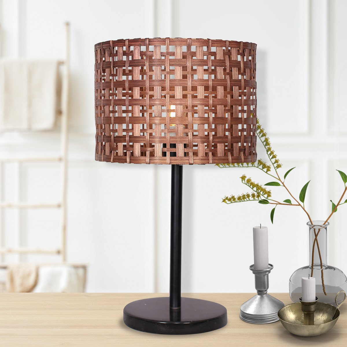 Sarantino Rattan Desk Lamp With Black Marble Base Sarantino