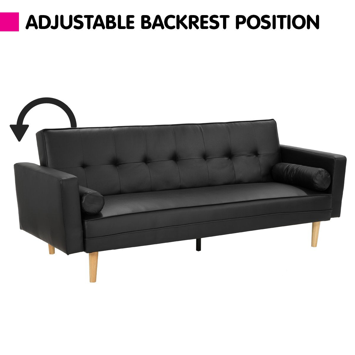 Sarantino Madison Faux Leather Sofa Bed Lounge Couch Futon Furniture Home Suite - Black Sarantino